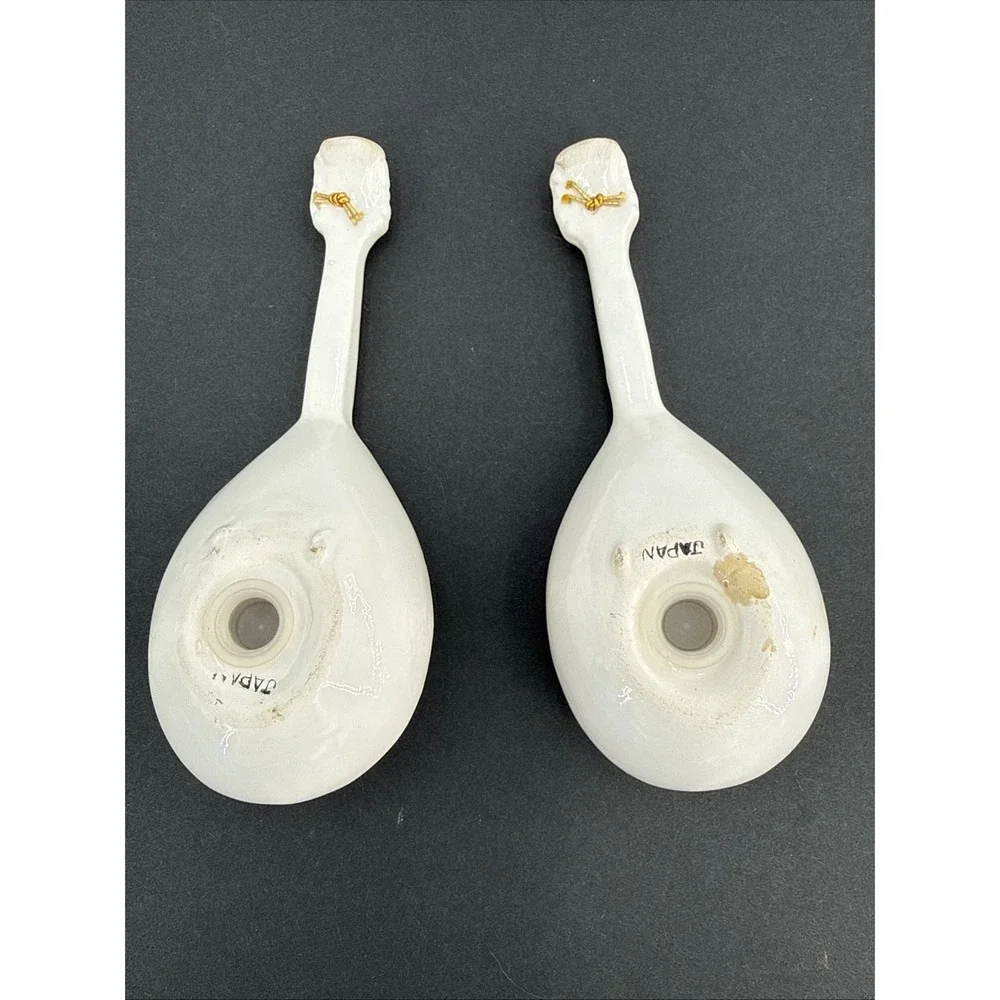 Vintage Japan Mandolin Salt & Pepper Shakers Pair Red White Musical Instrument